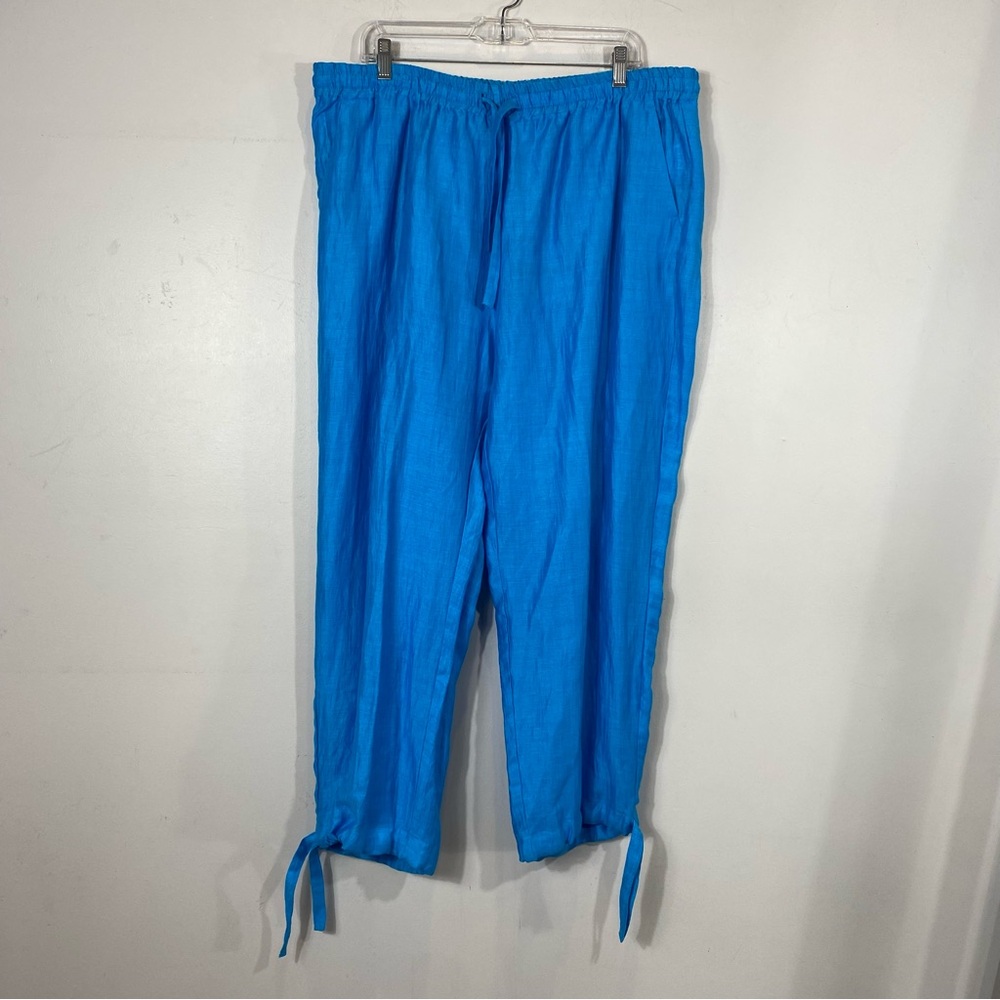 Marina Rinaldi Plus Size Richi Turquoise Blue Linen Beach Pants Size 20